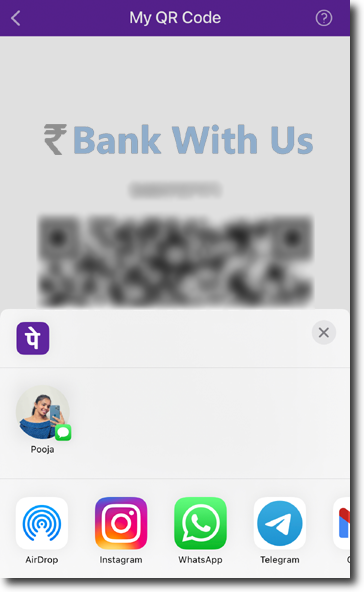 This Image Explains the Different Modes the User Can use to Share the PhonePe QR Code with Others