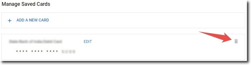 Select your card and click on Delete to remove it from your Flipkart account