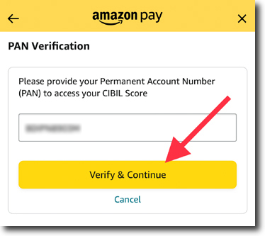 Enter your PAN Card number, tap on verify & Continue button